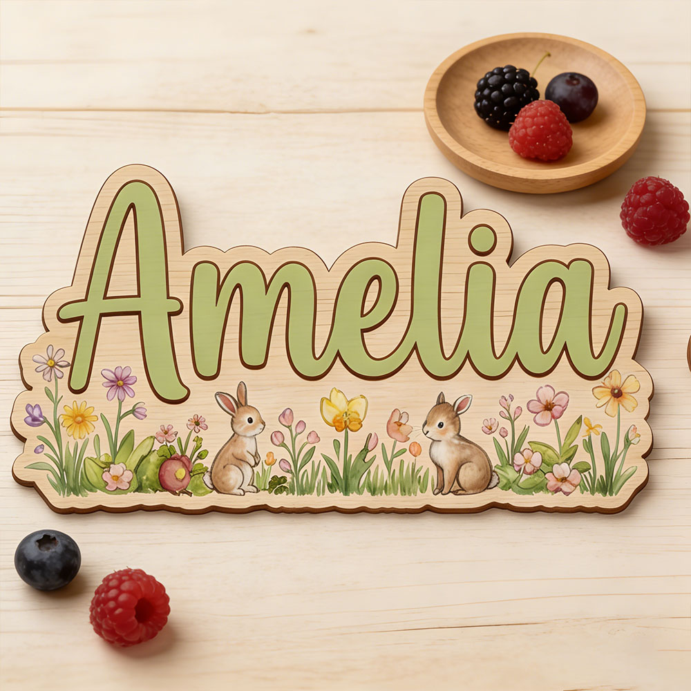맞춤형 '두 마리의 토끼와 야생화' 수채화 부활절 토끼 - Nursery 리뷰 및 가격